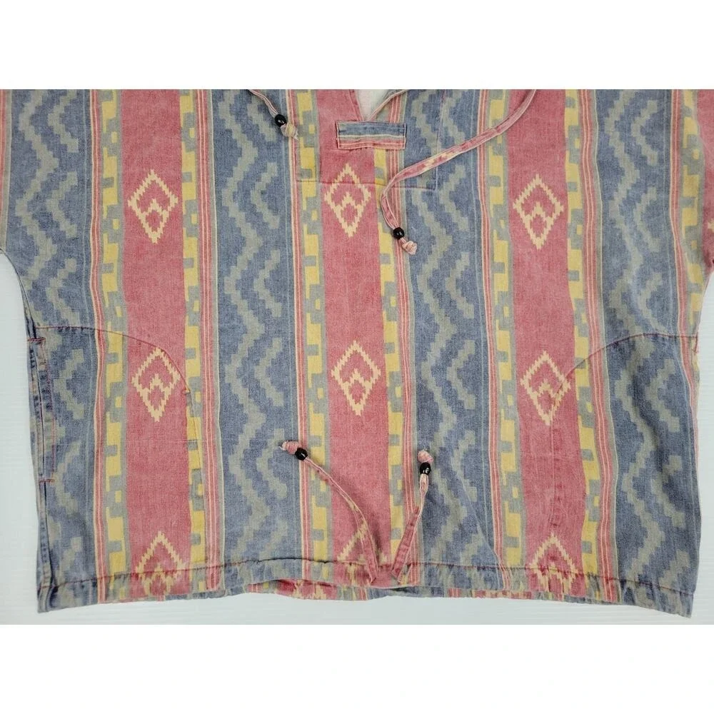 Vintage Retro Andrews Blues Aztec Southwestern Mens‎ Medium Baggy Hooded Sweater